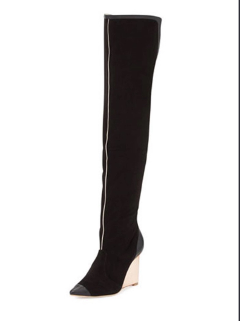 Sophia Webster Over-the-Knee Suede Black Wedge Boot with Contrast Heel 37